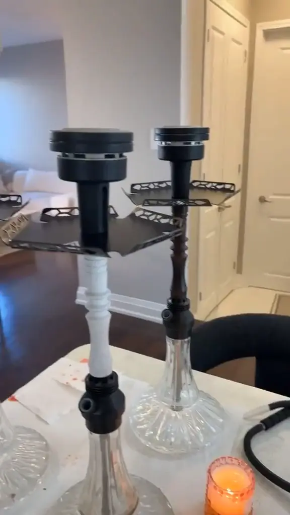 Hookah set up and lit in a private room before guests arrive